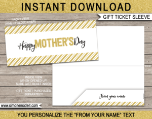 Mother's Day Gift Voucher Sleeve Template | Printable Gift Certificate, Boarding Pass or Ticket Envelope | DIY Editable Text