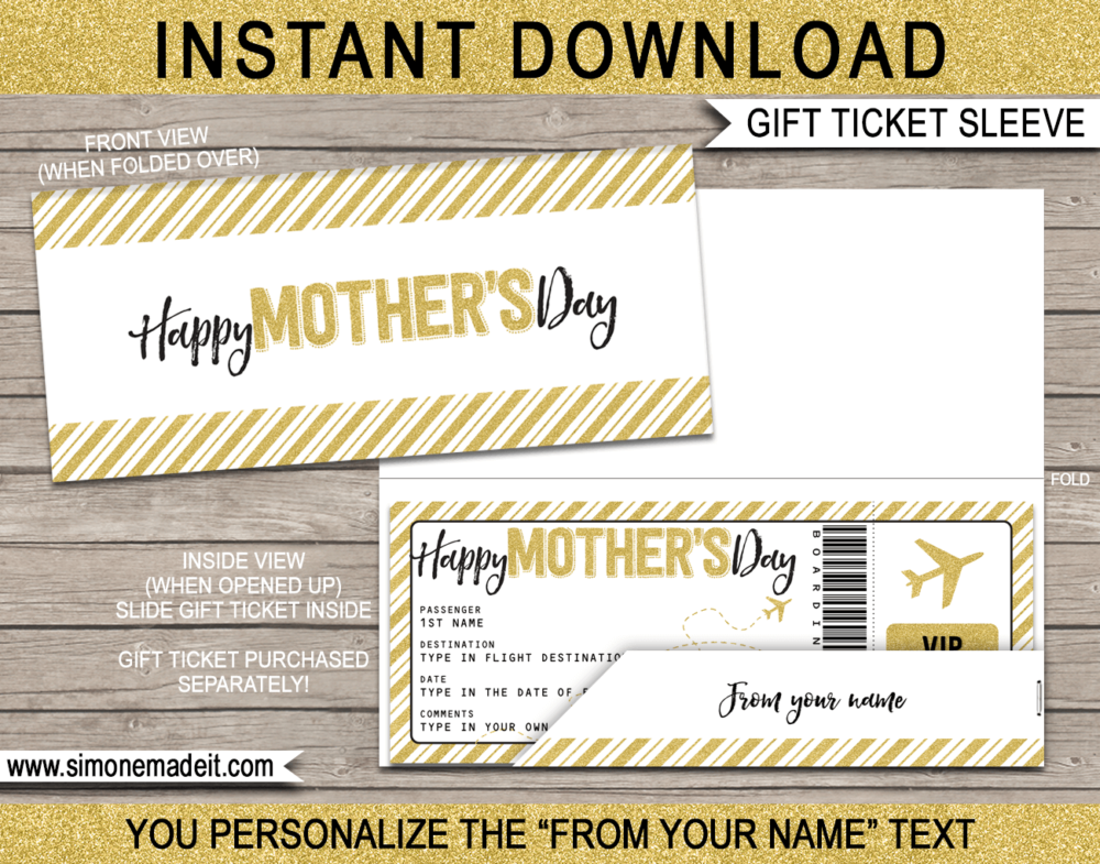 Mother's Day Boarding Pass Sleeve Template | Printable Plane Ticket Envelope Holder | DIY Editable Text