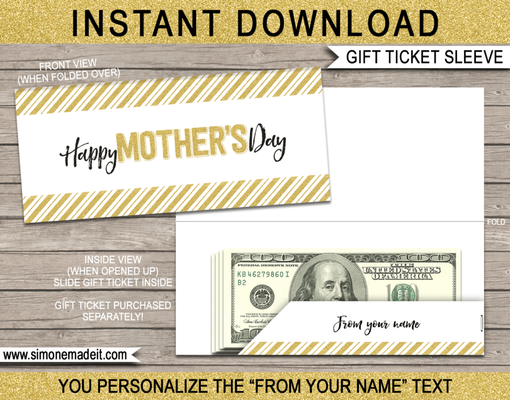Mother's Day Gift Voucher Sleeve Template | Printable Gift Certificate, Boarding Pass or Ticket Envelope | DIY Editable Text