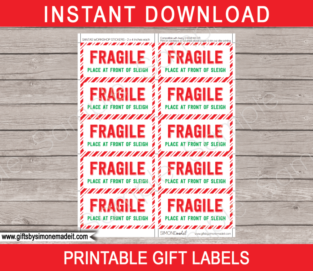 Printable Santas Workshop Fragile Gift Tags Template | Printable Christmas Gift Labels | Custom Gift Labels from the North Pole | Santa Claus | DIY Editable Text | INSTANT DOWNLOAD via giftsbysimonemadeit.com