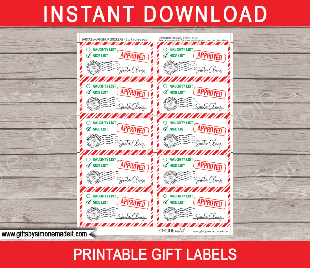 Printable Santas Workshop Naughty or Nice Gift Tags Template | Printable Christmas Gift Labels | Custom Gift Labels from the North Pole | Santa Claus | DIY Editable Text | INSTANT DOWNLOAD via giftsbysimonemadeit.com