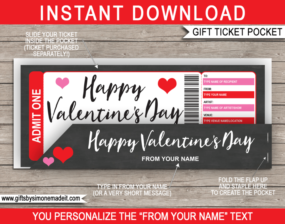 Printable Valentine's Day Gift Voucher Pocket Template | Sleeve, Envelope, Holder | DIY Editable Text | INSTANT DOWNLOAD via giftsbysimonemadeit.com