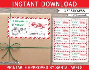 Printable Christmas Approved by Santa Stickers Template | Naughty Nice List | Gift Labels from Santa's Workshop | Last Minute Gift Wrapping | INSTANT DOWNLOAD via giftsbysimonemadeit.com