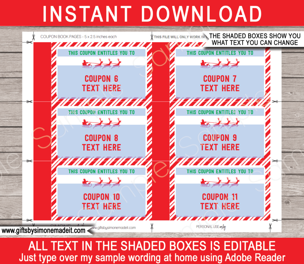 Coupon Book from Santa Template | Printable Personalized Christmas Gift | DIY Editable Coupons | Last Minute Christmas gift | kids and family | Instant Download via simonemadeit.com