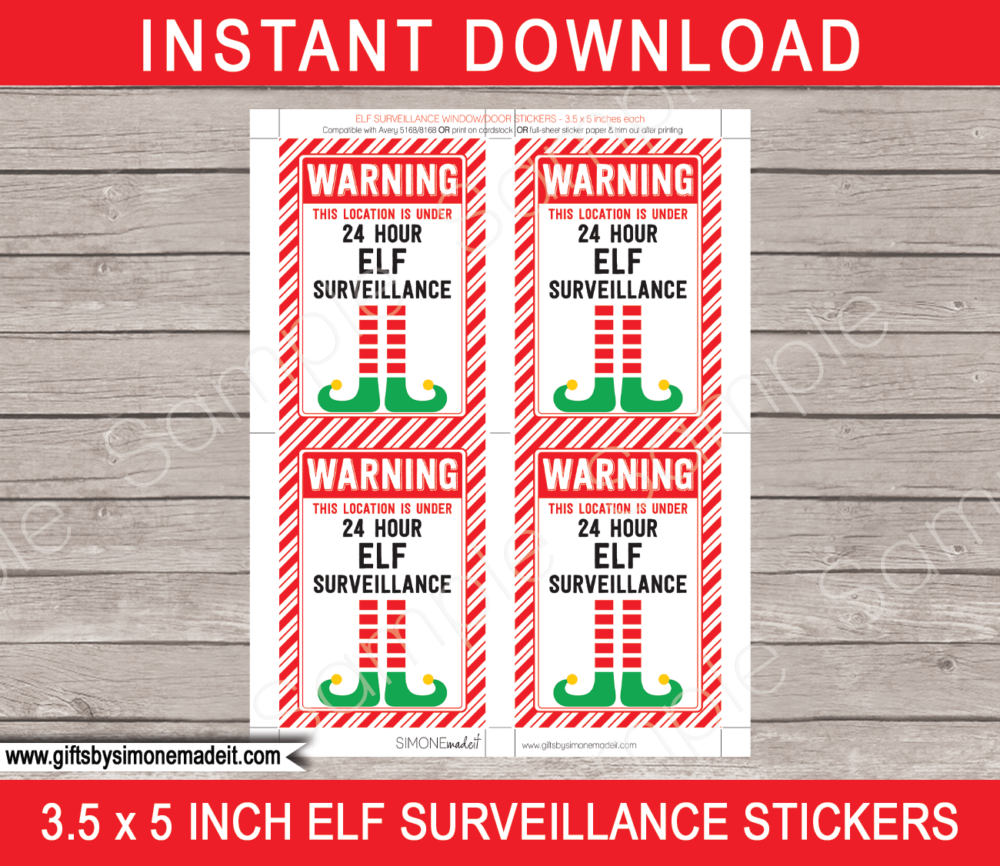 Printable Elf Surveillance Stickers | Printable Christmas Template | Santa's Workshop North Pole | INSTANT DOWNLOAD via giftsbysimonemadeit.com