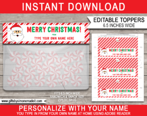 Christmas Gift Bag Toppers Template | Printable Custom Santa Gift Labels | Last Minute Christmas Class Gifts | DIY Editable Template | fits ZIPLOC Sandwich & Snack sizes | INSTANT DOWNLOAD via giftsbysimonemadeit.com