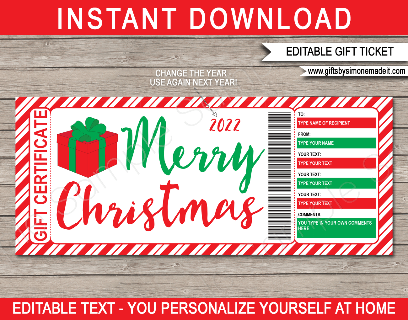 Christmas Gift Certificate Template | Editable & Printable Gift Vouchers | Personalized Custom Gift Card | Instant Download via giftsbysimonemadeit.com