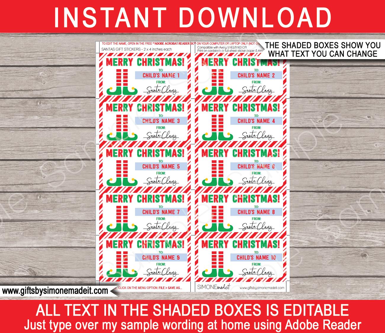 Christmas Gift Tag Printable, Vertical Tags, Instant Download