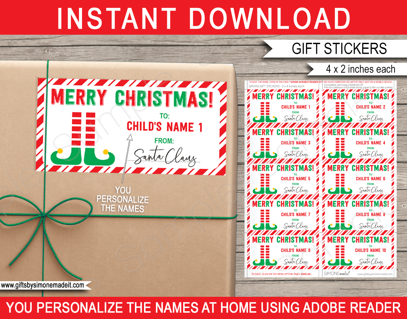 Christmas Gift Labels Template (Elf) - red & green
