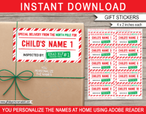 Inspected by Elf Gift Labels Template | Printable Santa Gift Stickers | Gift Tags from Santa's Workshop from the North Pole | DIY Editable Text | INSTANT DOWNLOAD via giftsbysimonemadeit.com