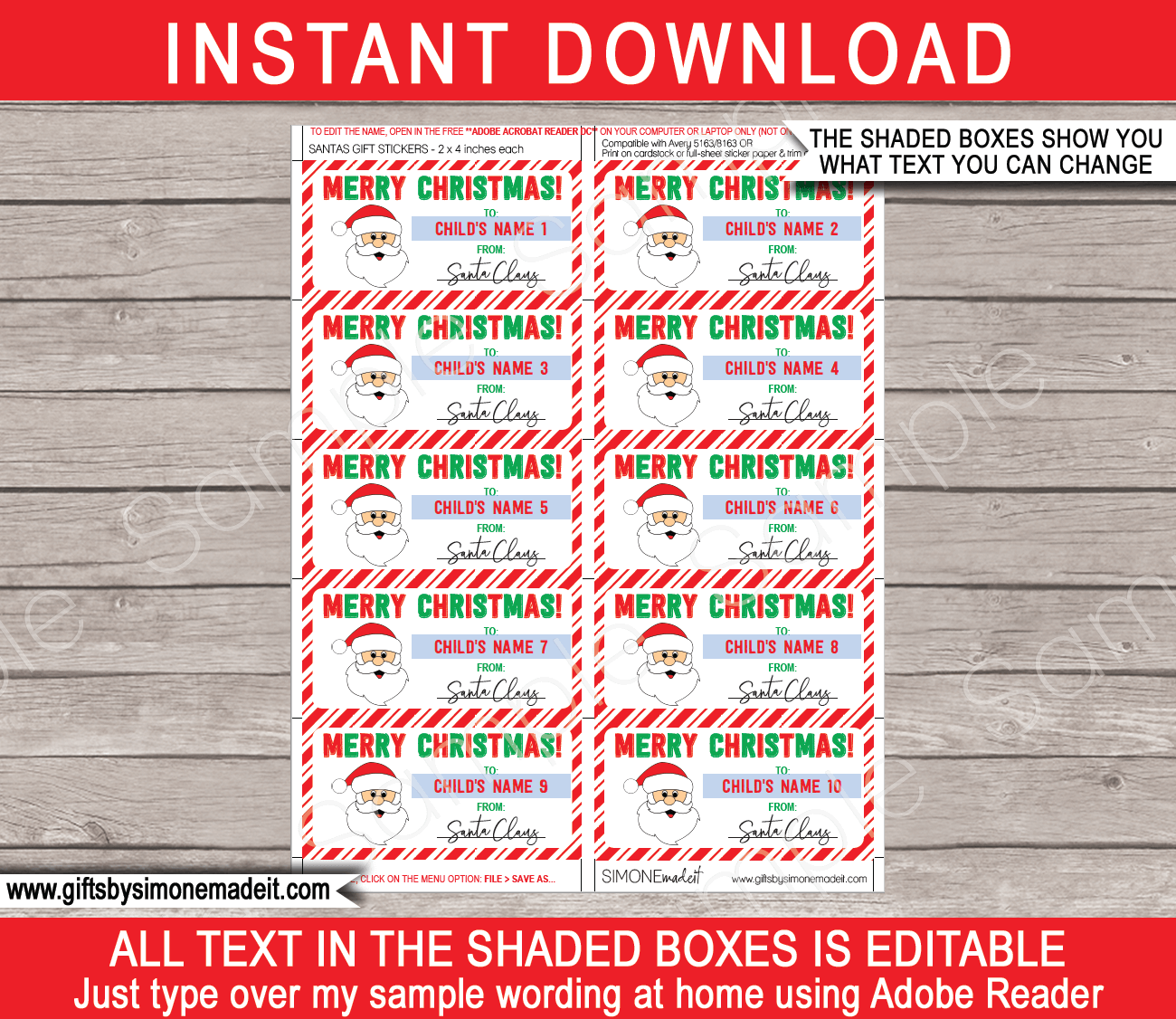 Christmas Stickers, Printable Christmas Gift Stickers, Download Christmas  Sticker, Holiday Sticker, Santa Stickers, Father Christmas 