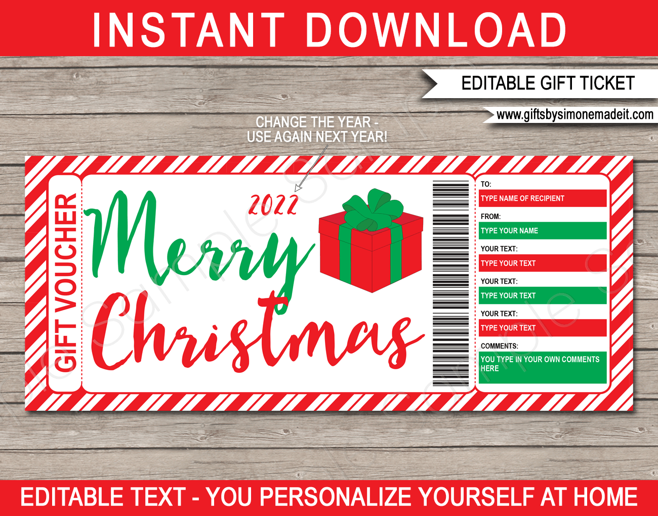 Christmas Gift Voucher Template | Editable & Printable Gift Certificate | Personalized Custom Gift Card | Instant Download via giftsbysimonemadeit.com