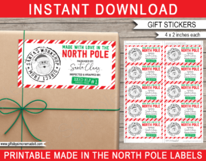 Printable Made in the North Pole Labels Template | Packed by Santa Claus, Checked Twice then Wrapped by an Elf Stickers | Gift Labels from Santa's Workshop | Last Minute Gift Wrapping | INSTANT DOWNLOAD via giftsbysimonemadeit.com