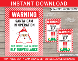 Printable Santa Cam Sign & Elf Surveillance Stickers | Printable Christmas Template | Santa's Workshop North Pole | INSTANT DOWNLOAD via giftsbysimonemadeit.com