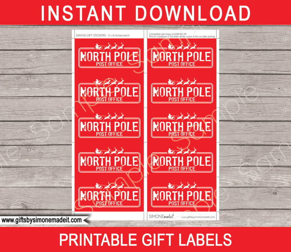 Printable Christmas North Pole Stickers Template | North Pole Post Office Stamp | Gift Labels from Santa's Workshop | Last Minute Gift Wrapping | INSTANT DOWNLOAD via giftsbysimonemadeit.com