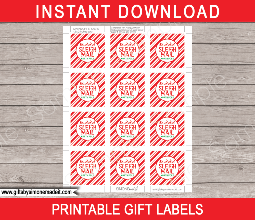 Printable Santas Workshop Sleigh Mail Gift Labels Template | Christmas Tags from the North Pole Post Office | Santa Claus | INSTANT DOWNLOAD via giftsbysimonemadeit.com