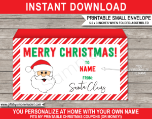 Printable Christmas Envelope from Santa Template | Personalized Gift | DIY Editable Text | Last Minute Christmas gift | Kids and Family | Instant Download via simonemadeit.com
