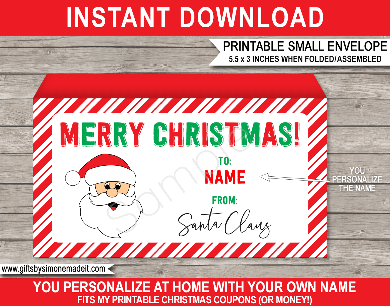 Notes from Santa Template and Matching Printable Envelope Christmas
