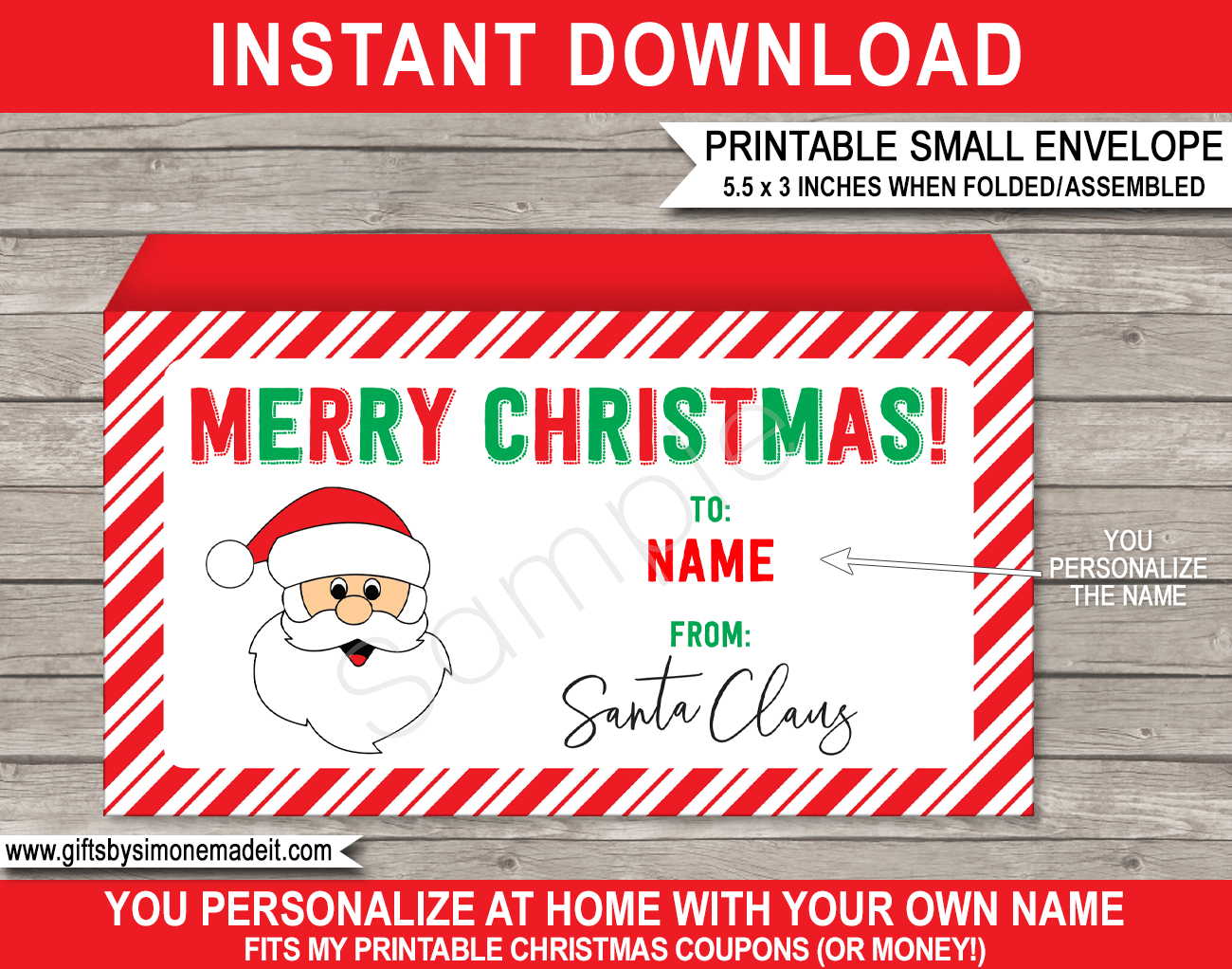 Christmas Envelope From Santa Template Printable Personalized Gift