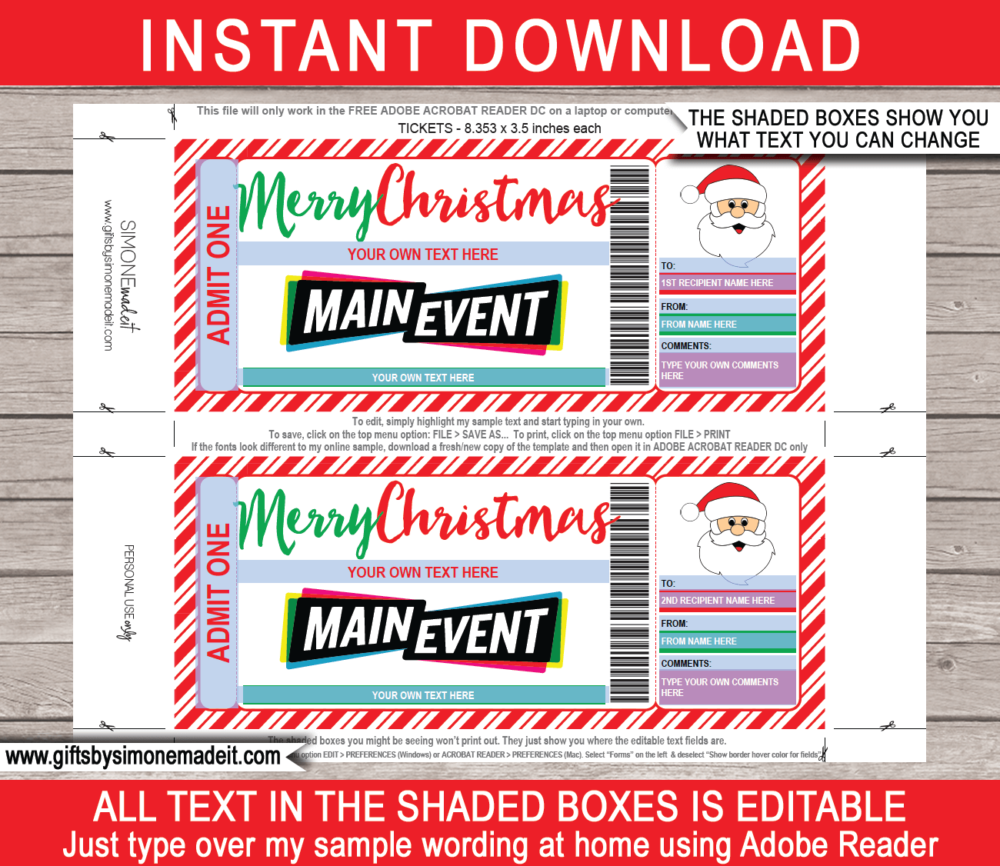 Printable Christmas Main Event Entertainment Center Gift Certificate Template | Gift Voucher Card | Family Fun Day Gift Idea | DIY Editable Text | INSTANT DOWNLOAD via giftsbysimonemadeit.com
