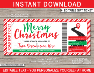 Christmas Surprise Road Trip Reveal Template | Printable Gift Tickets | Xmas Gift Idea | Fake Ticket | Christmas Present | Driving Holiday | INSTANT DOWNLOAD via giftsbysimonemadeit.com