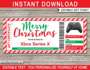 Printable Christmas Xbox Series X Gift Certificate Template | Gift Voucher | New Video Game Console Present | INSTANT DOWNLOAD via giftsbysimonemadeit.com