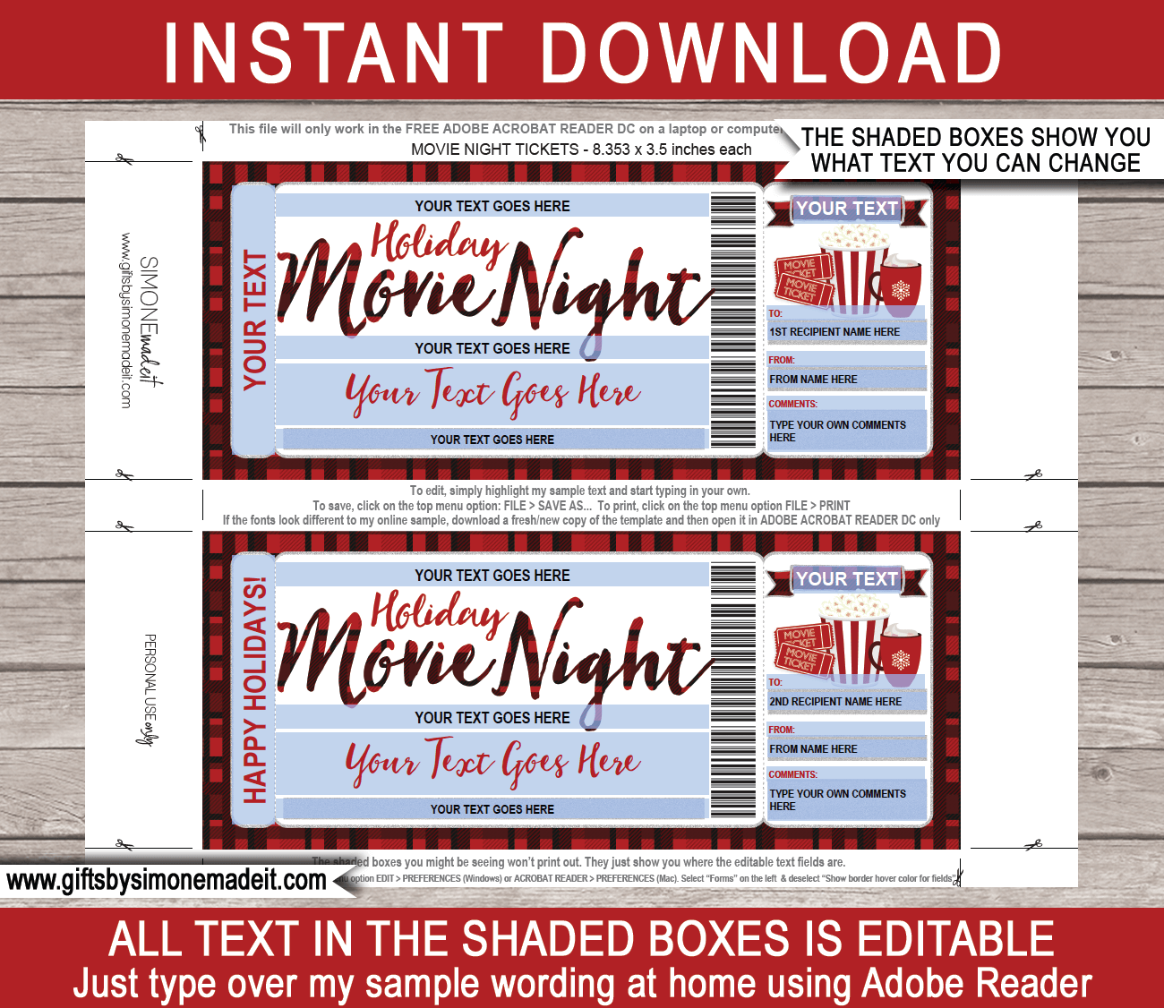 holiday family movie night ticket template gift voucher