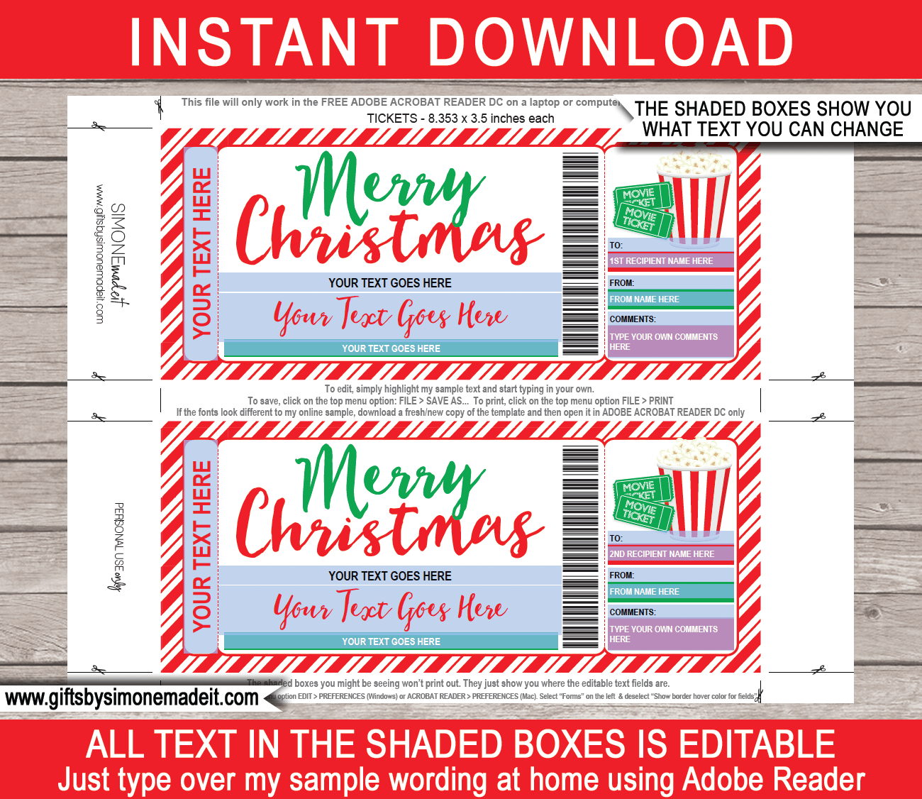 Christmas Movie Ticket Gift Template Family Movie Night Gift Voucher Christmas Movie Ticket Gift Template Family Movie Night Gift Voucher