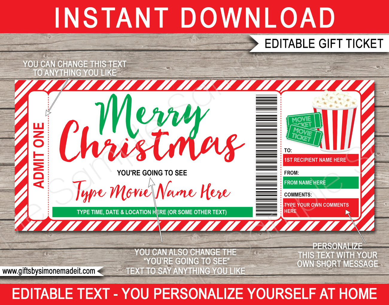 Christmas Movie Ticket Gift Template  Family Movie Night Gift Voucher In Movie Gift Certificate Template