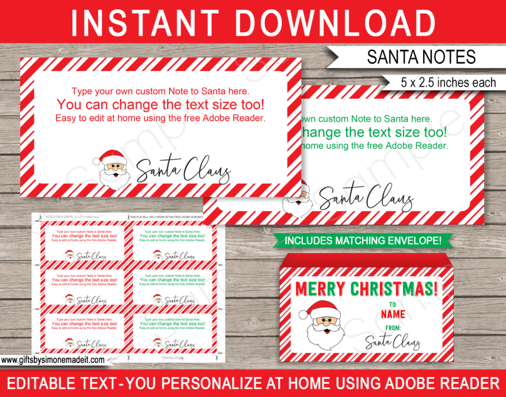 Notes from Santa Template and Matching Printable Envelope | Santa's Workshop | Letter from Santa Claus | North Pole Mail | Instant Download via giftsbysimonemadeit.com