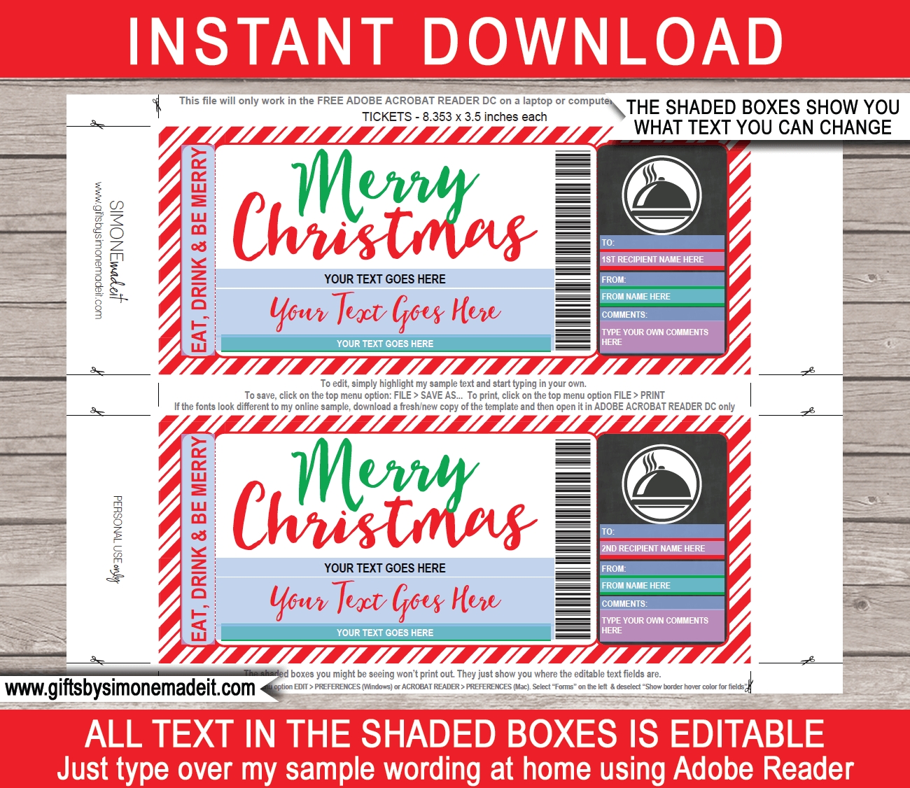Christmas Dinner Gift Certificate template Printable Restaurant Voucher