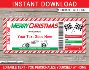 Christmas NASCAR Ticket template | Printable Stock Car Rally Car Race Gift Voucher Certificate with Editable Text | Speedway | Motorsports | Drive a race car experience | INSTANT DOWNLOAD via giftsbysimonemadeit.com