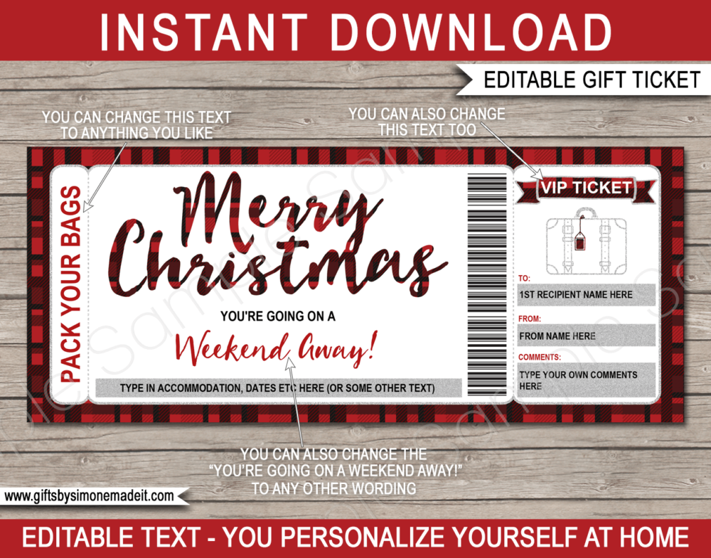 Christmas Weekend Away Travel Voucher Template | Surprise Getaway, Trip, Holiday or Vacation | Gift Certificate | DIY Printable with Editable Text | INSTANT DOWNLOAD via giftsbysimonemadeit.com