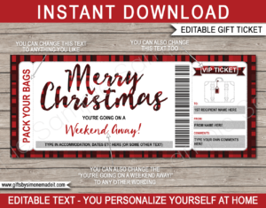Christmas Weekend Away Travel Voucher Template | Surprise Getaway, Trip, Holiday or Vacation | Gift Certificate | DIY Printable with Editable Text | INSTANT DOWNLOAD via giftsbysimonemadeit.com
