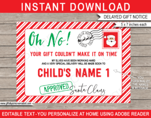 Late Gift from Santa Notice Template | Delayed Christmas Gift Tag for Kids | Gift Certificate | Your Gift is on it's Way Card | INSTANT DOWNLOAD via giftsbysimonemadeit.com