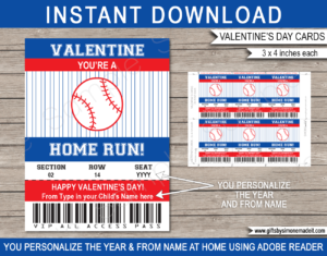 Valentines Baseball Class Gift Card Template | School Kids VIP Pass Gift Tag | I You're a Home Run | Valentine's Day Classmate | DIY Printable with Editable Text | INSTANT DOWNLOAD via giftsbysimonemadeit.com