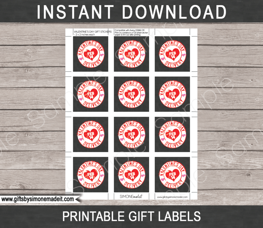 Valentines Gift Labels Template | Printable Valentine's Day Gift Tags | Delivery Feb 14