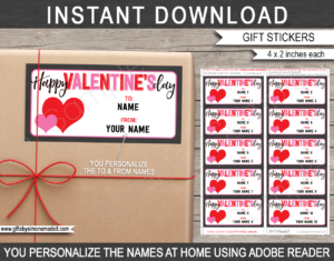 Valentines Day Gift Labels Template | Kids Class Gift Tags Stickers | School Children Valentine Gifts | DIY Printable with Editable Text | INSTANT DOWNLOAD via giftsbysimonemadeit.com
