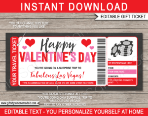 Valentines Las Vegas Trip Travel Ticket Template | Casino Vacation Getaway, Vacation or Holiday | Surprise Gift Reveal Idea | Poker Chips | DIY Printable with Editable Text | INSTANT DOWNLOAD via giftsbysimonemadeit.com