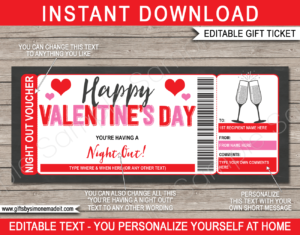 Valentines Day Night Out Gift Certificate Template | Girls Champagne Brunch Lunch | Printable DIY Gift Voucher Ticket with Editable Text | INSTANT DOWNLOAD via gifsbysimonemadeit.com