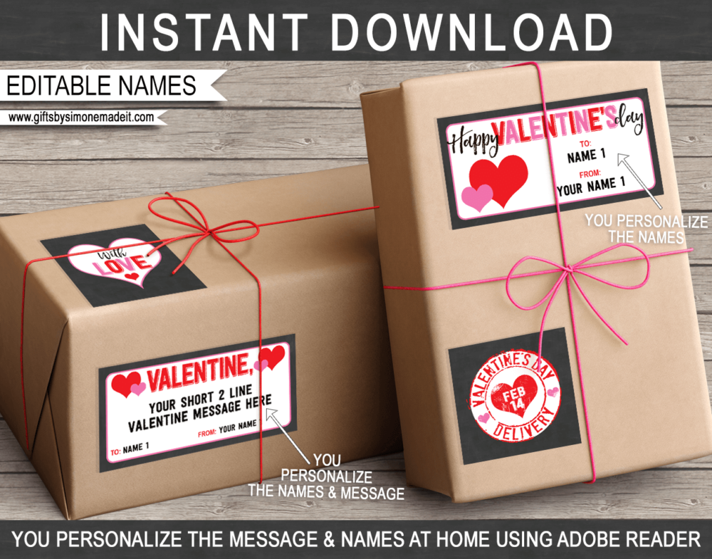 Valentines Gift Labels Template | Printable Valentine's Day Gift Tags | DIY with Editable Text | Class Gifts | INSTANT DOWNLOAD via giftsbysimonemadeit.com