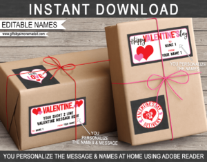 Valentines Gift Labels Template | Printable Valentine's Day Gift Tags | DIY with Editable Text | Class Gifts | INSTANT DOWNLOAD via giftsbysimonemadeit.com