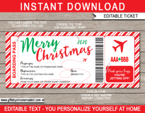 Fake Christmas Plane Ticket template | Fake Boarding Pass | Editable & Printable Template | INSTANT DOWNLOAD via giftsbysimonemadeit.com