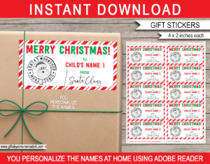 Printable Christmas From Santa Gift Stickers Template | Printable Gift Tags from Santa's Workshop | Custom Gift Labels from the North Pole | DIY Editable Text | INSTANT DOWNLOAD via giftsbysimonemadeit.com