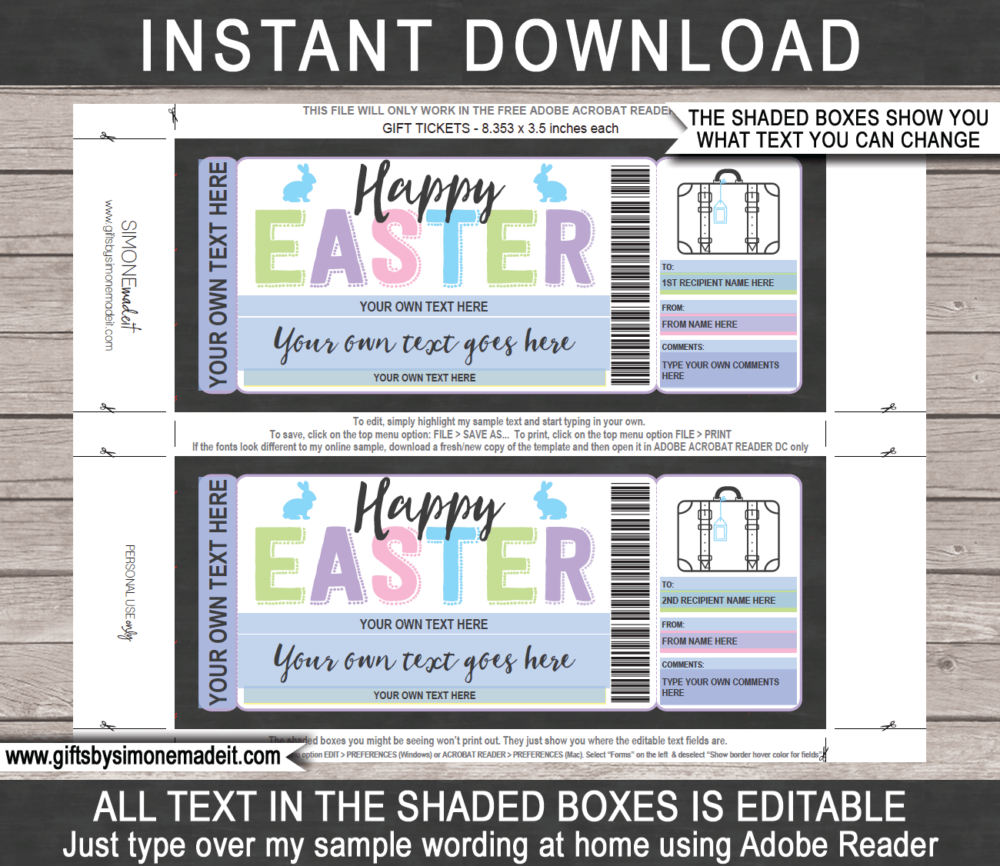 Easter Weekend Getaway Voucher Template | Printable Travel Ticket Gift | Hotel Stay, Romantic Vacation, Pack Your Bags, Hotel Stay, Trip Away | INSTANT DOWNLOAD via giftsbysimonemadeit.com