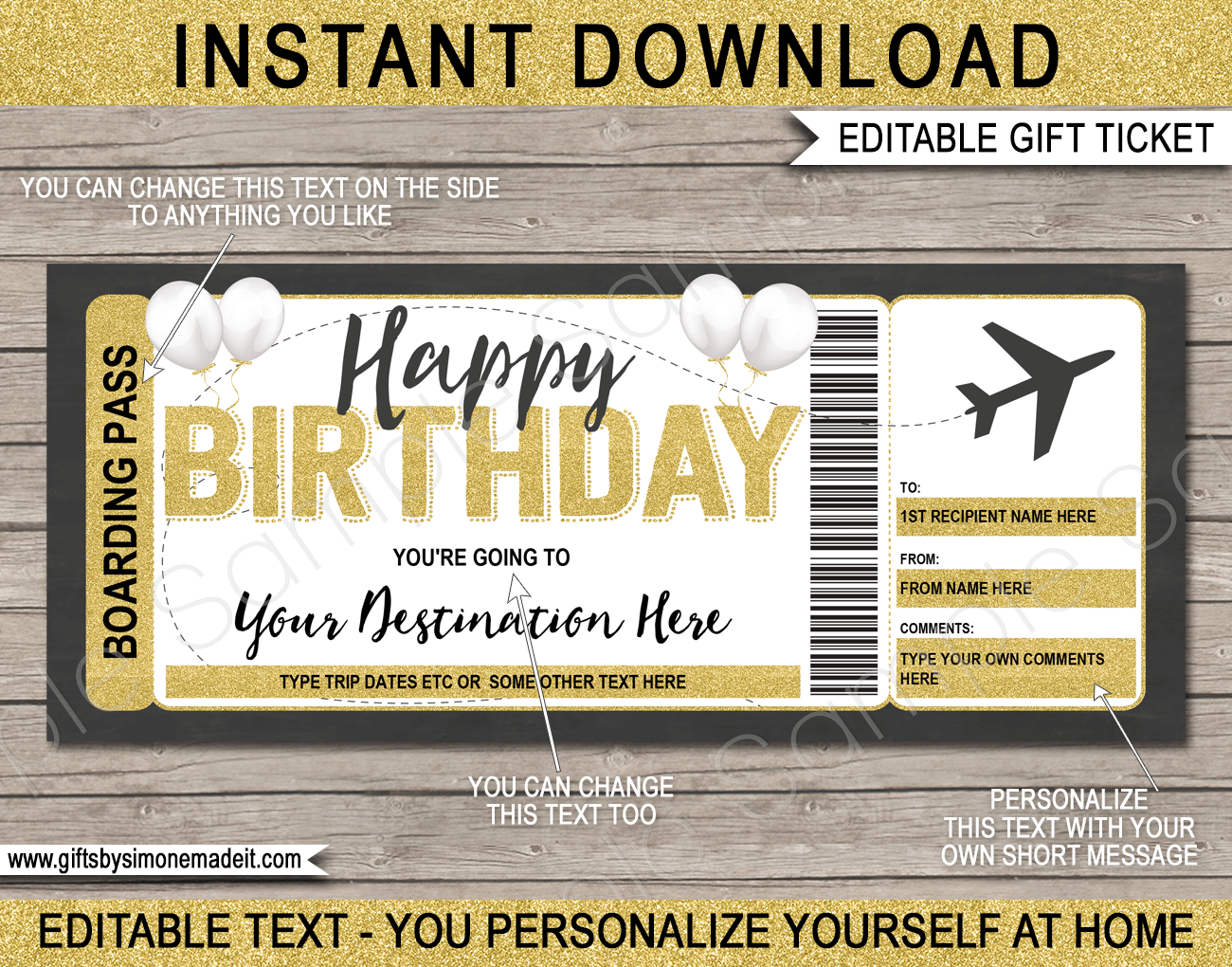 Printable Birthday Boarding Pass Template Surprise Trip Plane Ticket T