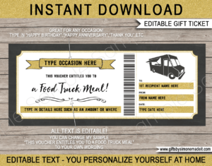 Food Truck Meal Voucher Template | Printable Gift Card Certificate with Editable Text | Dinner Lunch Ticket for Staff, Work Colleagues, Teacher Appreciation | Restaurant Dining | INSTANT DOWNLOAD via giftsbysimonemadeit.com