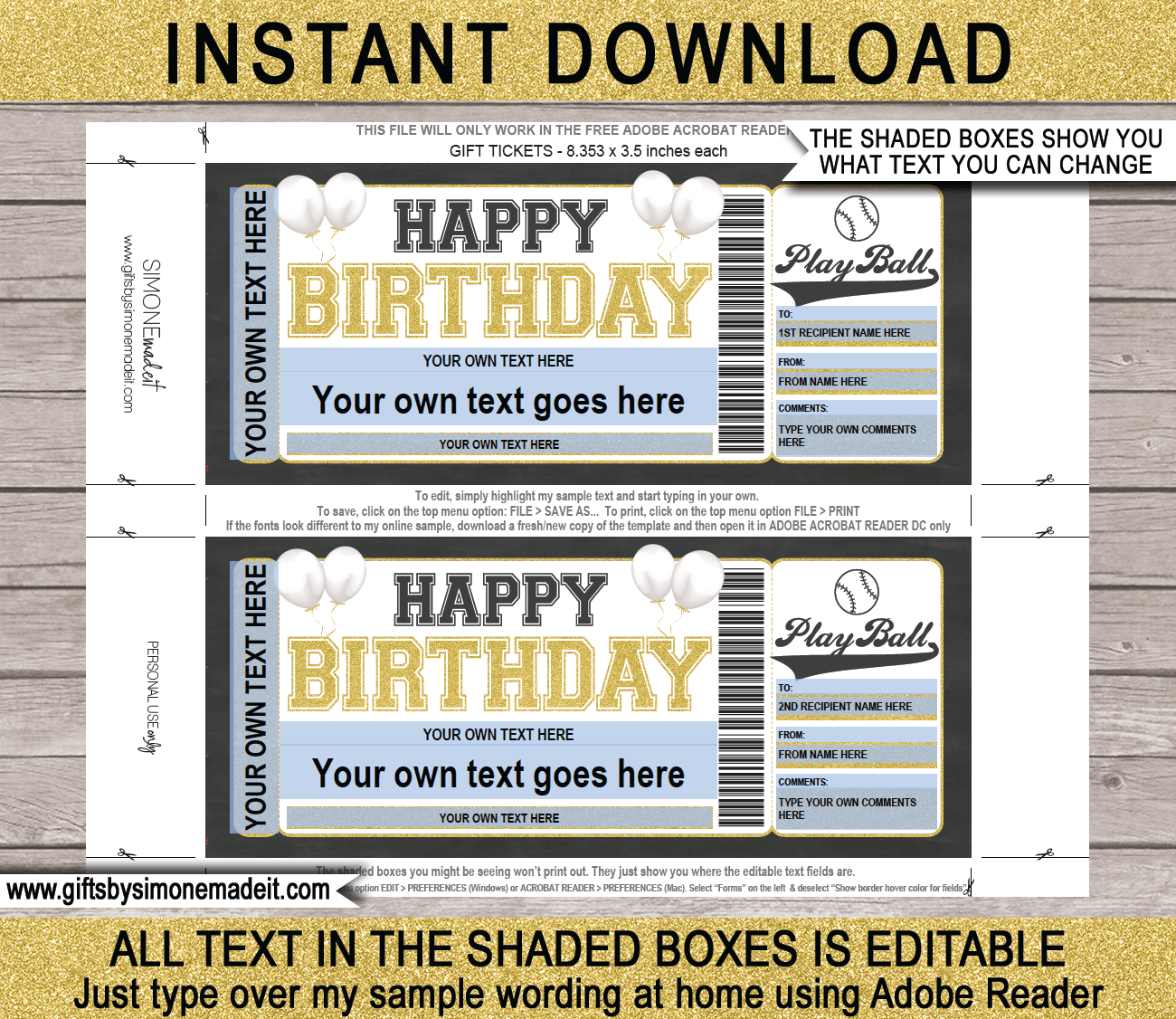 Baseball Game Surprise Gift Ticket Surprise Ticket to the -   Football  template, Surprise gifts, Baseball birthday party invitations