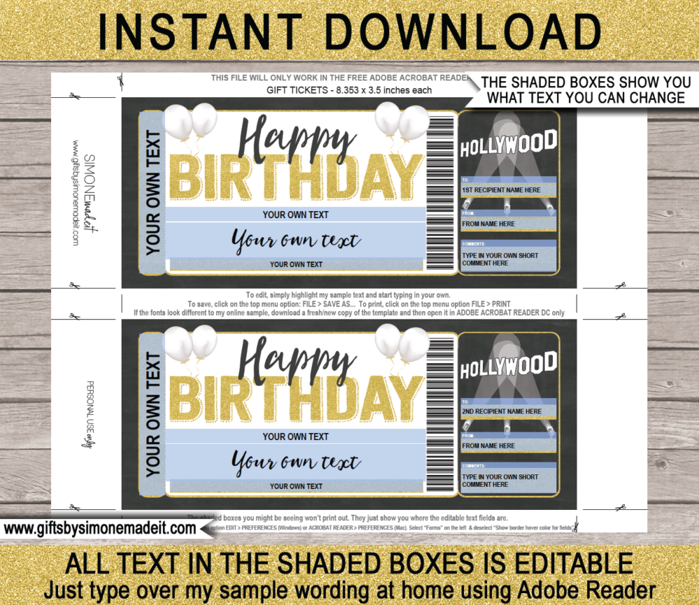 Birthday Los Angeles Trip Ticket Template | Surprise LA California Hollywood Vacation Reveal Gift Idea | DIY Template with Editable Text | INSTANT DOWNLOAD via giftsbysimonemadeit.com