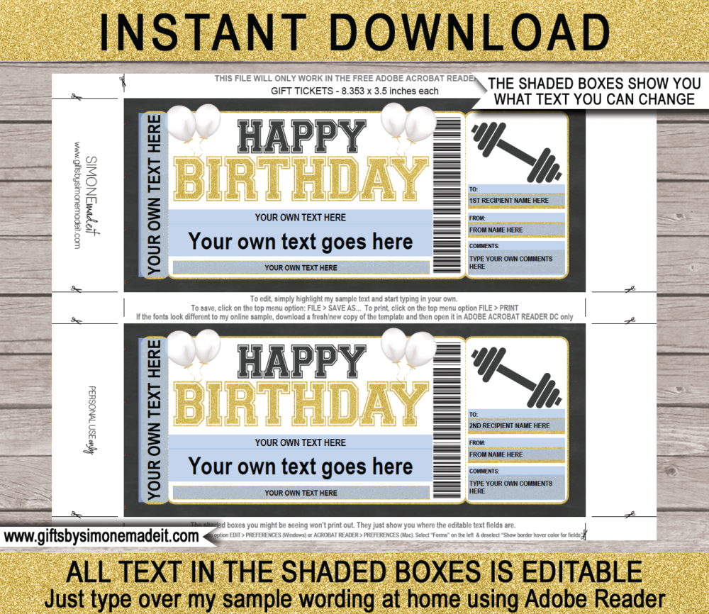 Birthday Gym Membership Gift Voucher Template | Weight Training Gift Ideas | DIY Printable Gift Certificate Voucher Card with Editable Text | NSTANT DOWNLOAD via giftsbysimonemadeit.com